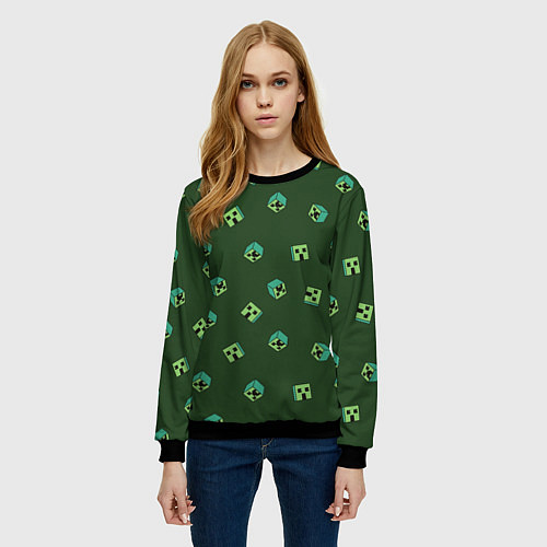 Женский свитшот Minecraft - зеленые лица / 3D-Черный – фото 3
