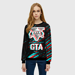 Свитшот женский GTA в стиле glitch и баги графики на темном фоне, цвет: 3D-черный — фото 2