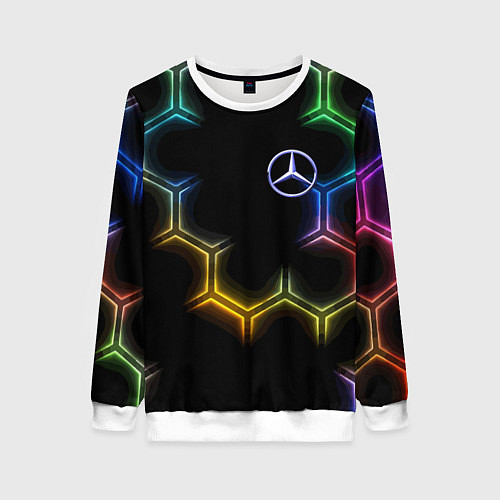 Женский свитшот Mercedes - neon pattern / 3D-Белый – фото 1