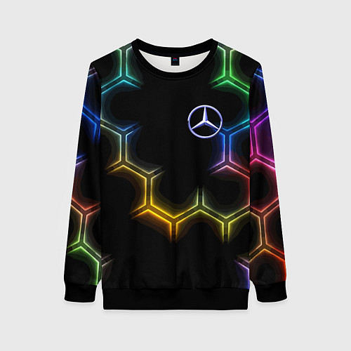 Женский свитшот Mercedes - neon pattern / 3D-Черный – фото 1