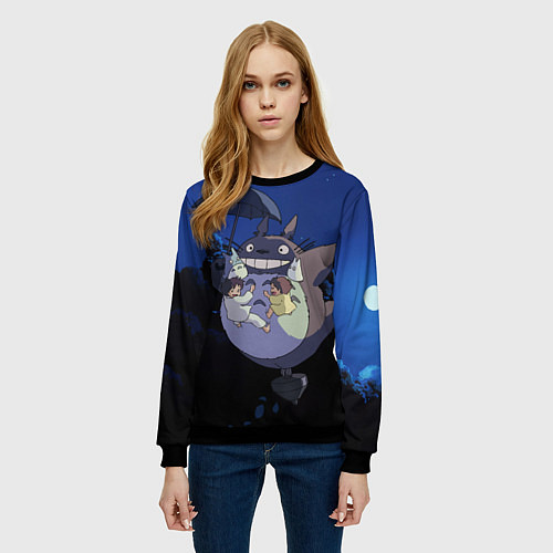 Женский свитшот Night flight Totoro / 3D-Черный – фото 3