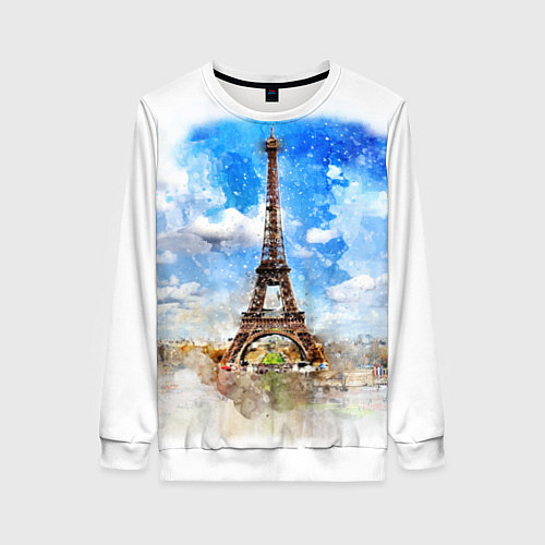 Женский свитшот Париж Эйфелева башня рисунок / 3D-Белый – фото 1