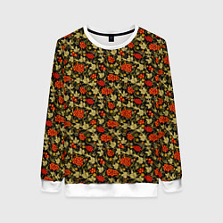 Свитшот женский Хохлома - красные ягоды, цвет: 3D-белый