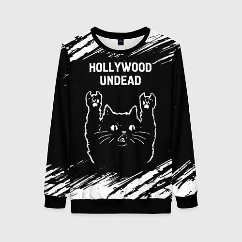Женский свитшот Группа Hollywood Undead и рок кот / 3D-Черный – фото 1