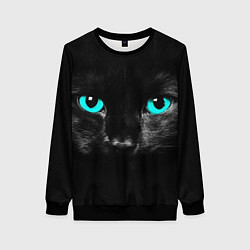 Свитшот женский Чёрный кот с бирюзовыми глазами, цвет: 3D-черный