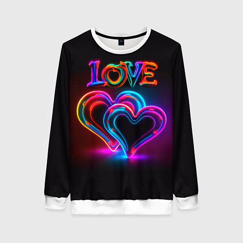 Женский свитшот Love - неоновые сердца / 3D-Белый – фото 1