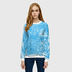 Свитшот женский Морозный узор на голубом стекле, цвет: 3D-белый — фото 2