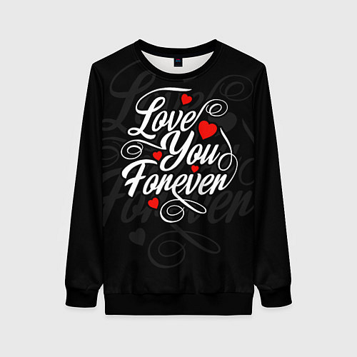 Женский свитшот Love you forever, hearts, patterns / 3D-Черный – фото 1