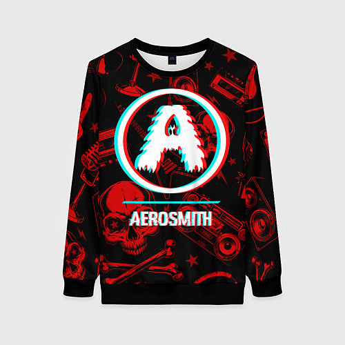 Женский свитшот Aerosmith rock glitch / 3D-Черный – фото 1