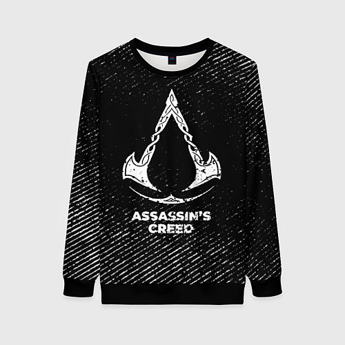 Женский свитшот Assassins Creed с потертостями на темном фоне / 3D-Черный – фото 1