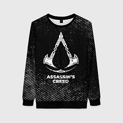 Свитшот женский Assassins Creed с потертостями на темном фоне, цвет: 3D-черный