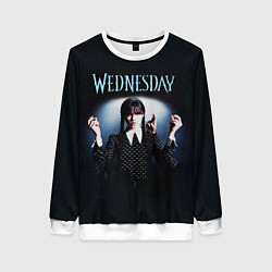 Свитшот женский Уэнсдей и рука, цвет: 3D-белый