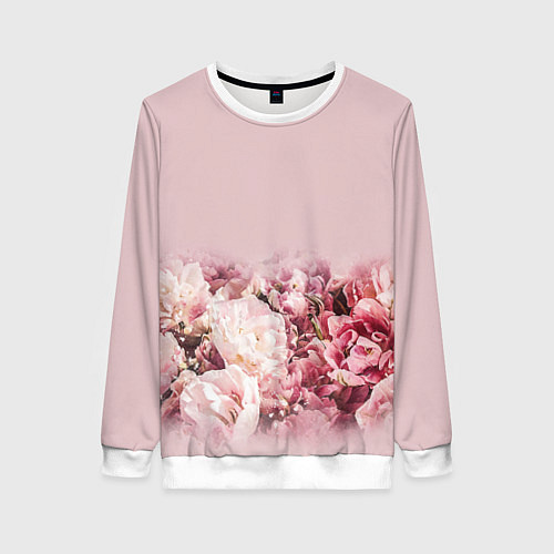 Женский свитшот Нежные розовые цветы в букете / 3D-Белый – фото 1