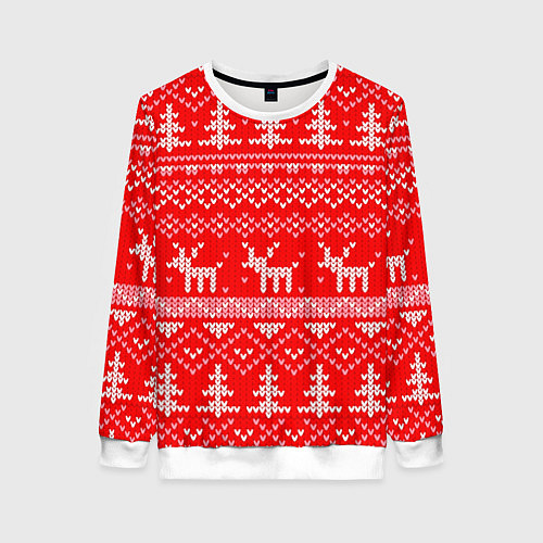 Женский свитшот Рождественский красный свитер с оленями / 3D-Белый – фото 1