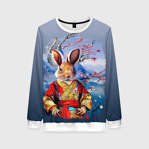 Женский свитшот Кролик в китайском халате / 3D-Белый – фото 1