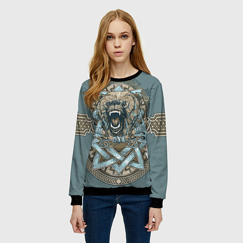 Женский свитшот Голова медведя-викинга / 3D-Черный – фото 3