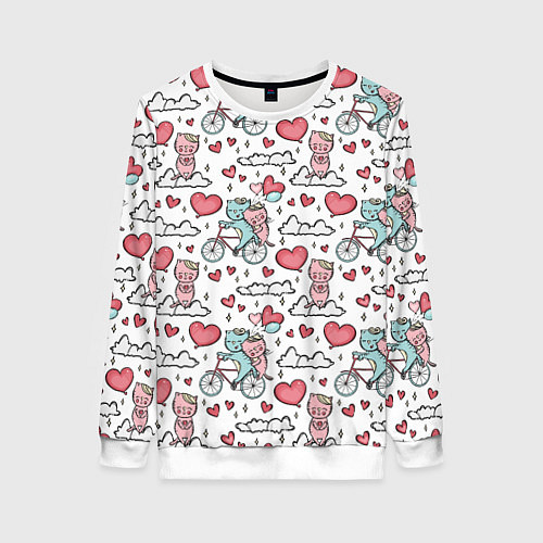 Женский свитшот Влюблённые кот и кошка на велосипеде / 3D-Белый – фото 1