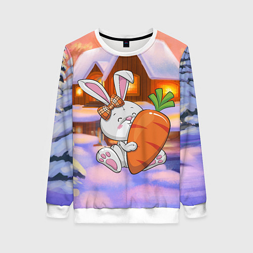 Женский свитшот Зайчик с большой морковью / 3D-Белый – фото 1
