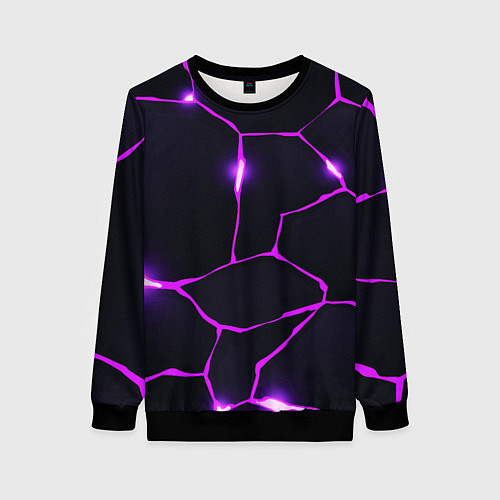 Женский свитшот Фиолетовые неоновые трещины / 3D-Черный – фото 1