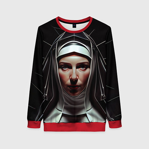 Женский свитшот Нейросеть: монахиня / 3D-Красный – фото 1