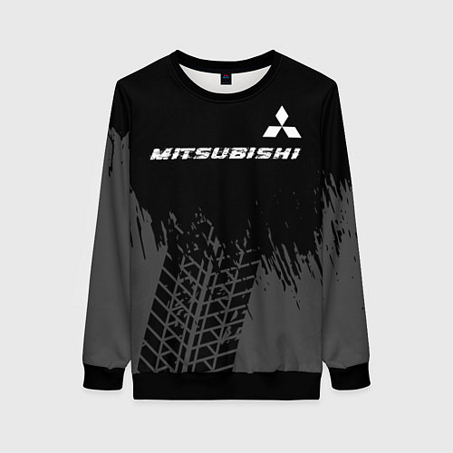 Женский свитшот Mitsubishi speed на темном фоне со следами шин: си / 3D-Черный – фото 1