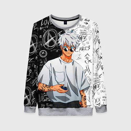 Женский свитшот Сатору Годжо в очках - магическая битва / 3D-Меланж – фото 1
