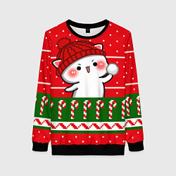 Женский свитшот Белый котик - игра в снежки