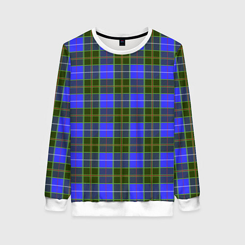 Женский свитшот Ткань Шотландка сине-зелёная / 3D-Белый – фото 1