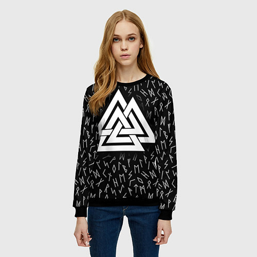 Женский свитшот Valknut runes pattern / 3D-Черный – фото 3