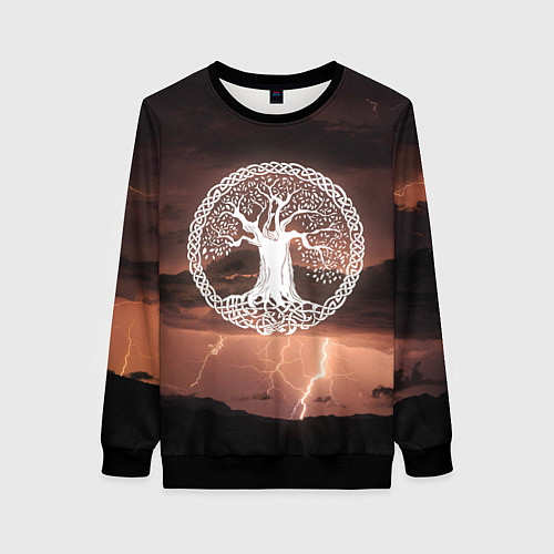 Женский свитшот Yggdrasil white rune / 3D-Черный – фото 1