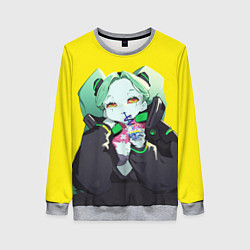 Женский свитшот Ребекка пьет коктель - Cyberpunk