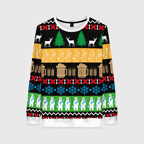 Женский свитшот Новогодний узор с пивом / 3D-Белый – фото 1