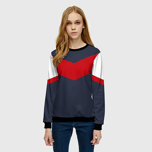 Женский свитшот FIRM темно-синий с красной полосой / 3D-Черный – фото 3