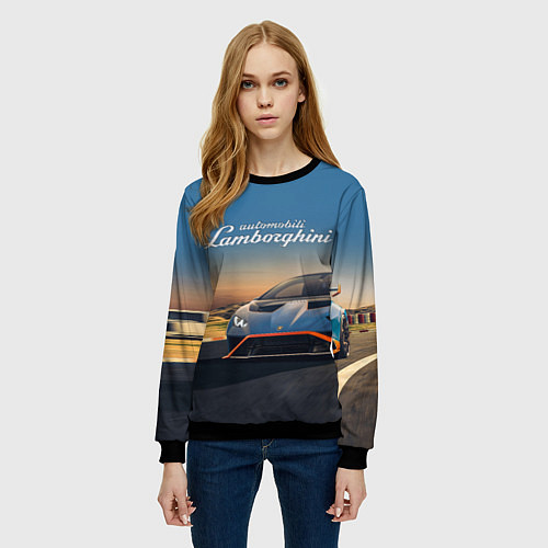 Женский свитшот Lamborghini Huracan STO - car racing / 3D-Черный – фото 3
