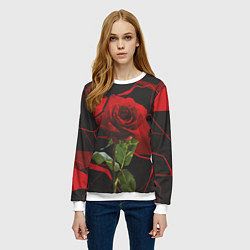 Свитшот женский Одинокая красная роза, цвет: 3D-белый — фото 2