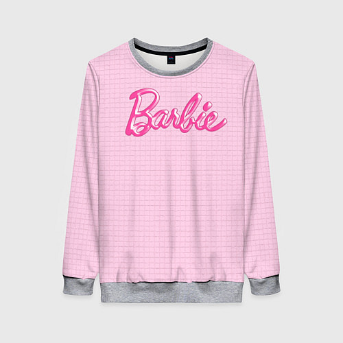 Женский свитшот Барби - логотип на клетчатом фоне / 3D-Меланж – фото 1