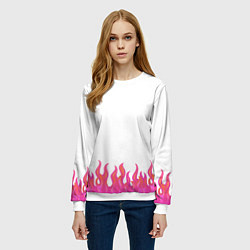 Свитшот женский Розовые языки огня, цвет: 3D-белый — фото 2
