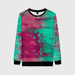 Свитшот женский Светло-розовые и зелёные краски растекаются, цвет: 3D-черный