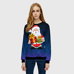 Свитшот женский Санта Клаус с двумя подарками, цвет: 3D-черный — фото 2