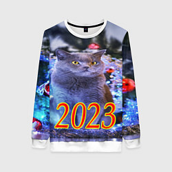 Женский свитшот Дымчатый кот и елка