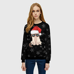 Свитшот женский Грустный кот новый год, цвет: 3D-черный — фото 2