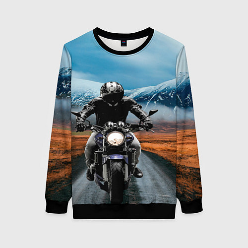 Женский свитшот Мотоцикл в горах / 3D-Черный – фото 1