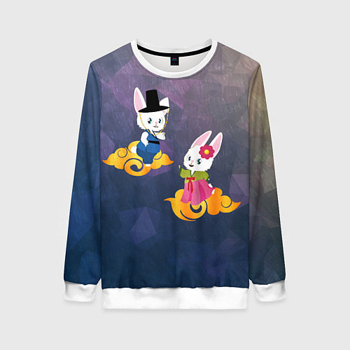 Женский свитшот Пара белых кроликов в ханбоках / 3D-Белый – фото 1