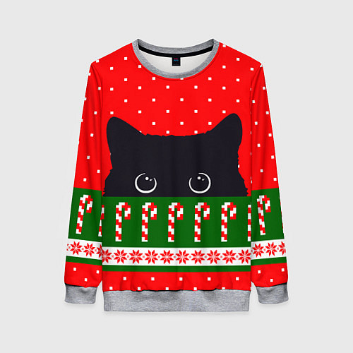 Женский свитшот Котик: новогодний свитер / 3D-Меланж – фото 1