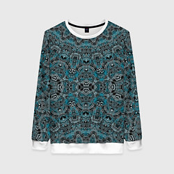 Женский свитшот Синий , белый орнамент на черном