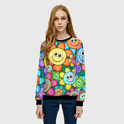 Свитшот женский Ромашки - смайлы, цвет: 3D-черный — фото 2