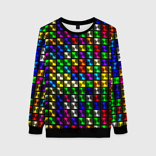 Женский свитшот Разноцветные неоновые квадраты / 3D-Черный – фото 1