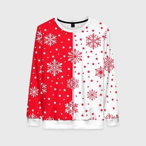 Женский свитшот Рождественские снежинки на красно-белом фоне / 3D-Белый – фото 1
