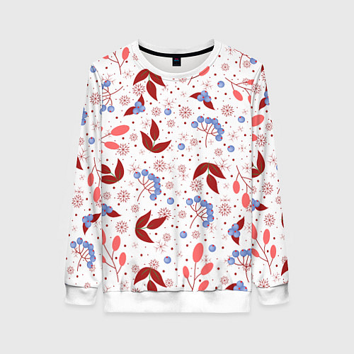 Женский свитшот Новогодние ягоды и снежинки / 3D-Белый – фото 1