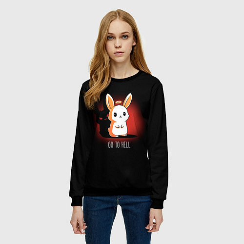 Женский свитшот Кролик чёртик / 3D-Черный – фото 3